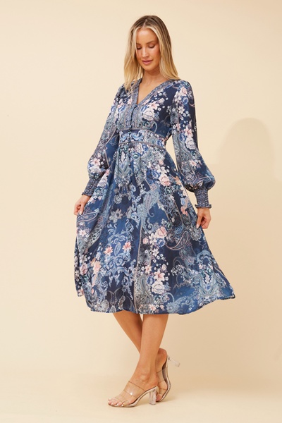 VINA ARABESQUE PRINT MIDI DRESS