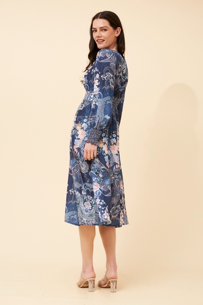 VINA ARABESQUE PRINT MIDI DRESS