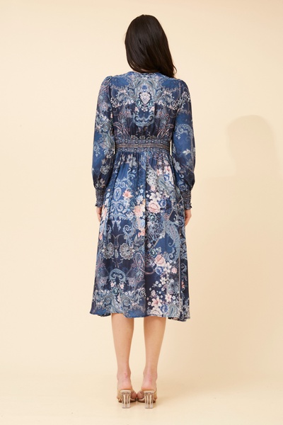 VINA ARABESQUE PRINT MIDI DRESS