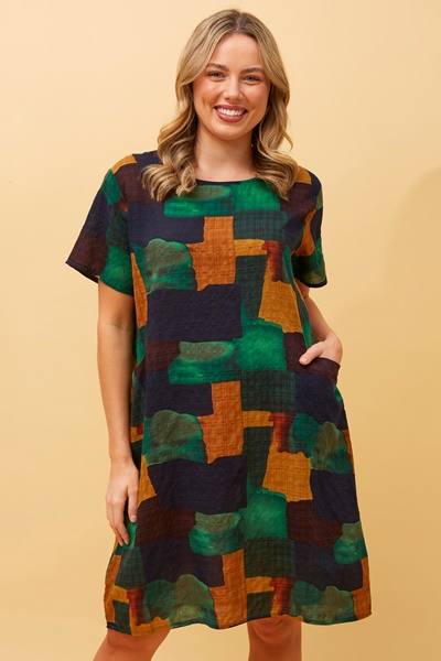 VINE ABSTRACT PRINT SHIFT DRESS