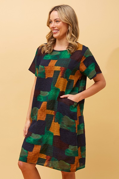 VINE ABSTRACT PRINT SHIFT DRESS