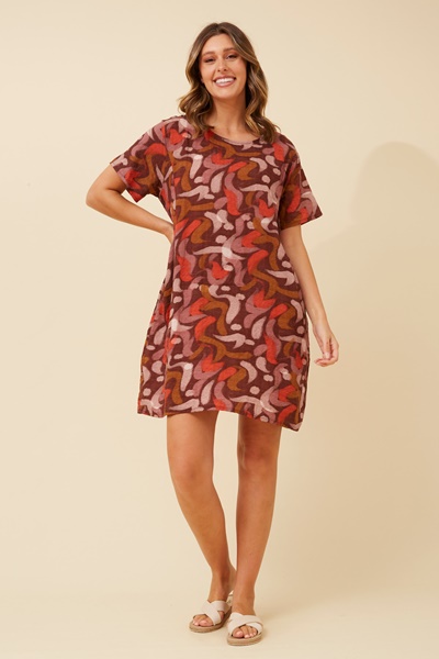 VINE ABSTRACT PRINT SHIFT DRESS