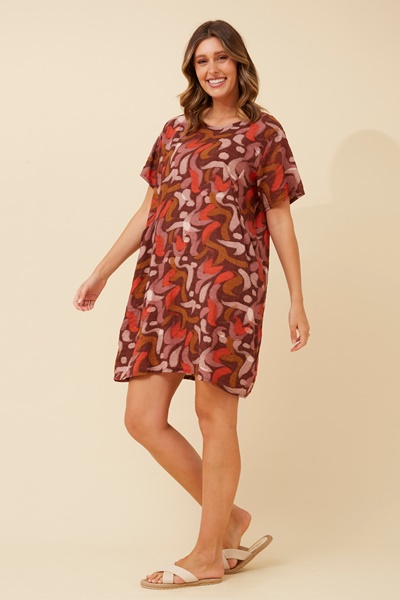 VINE ABSTRACT PRINT SHIFT DRESS