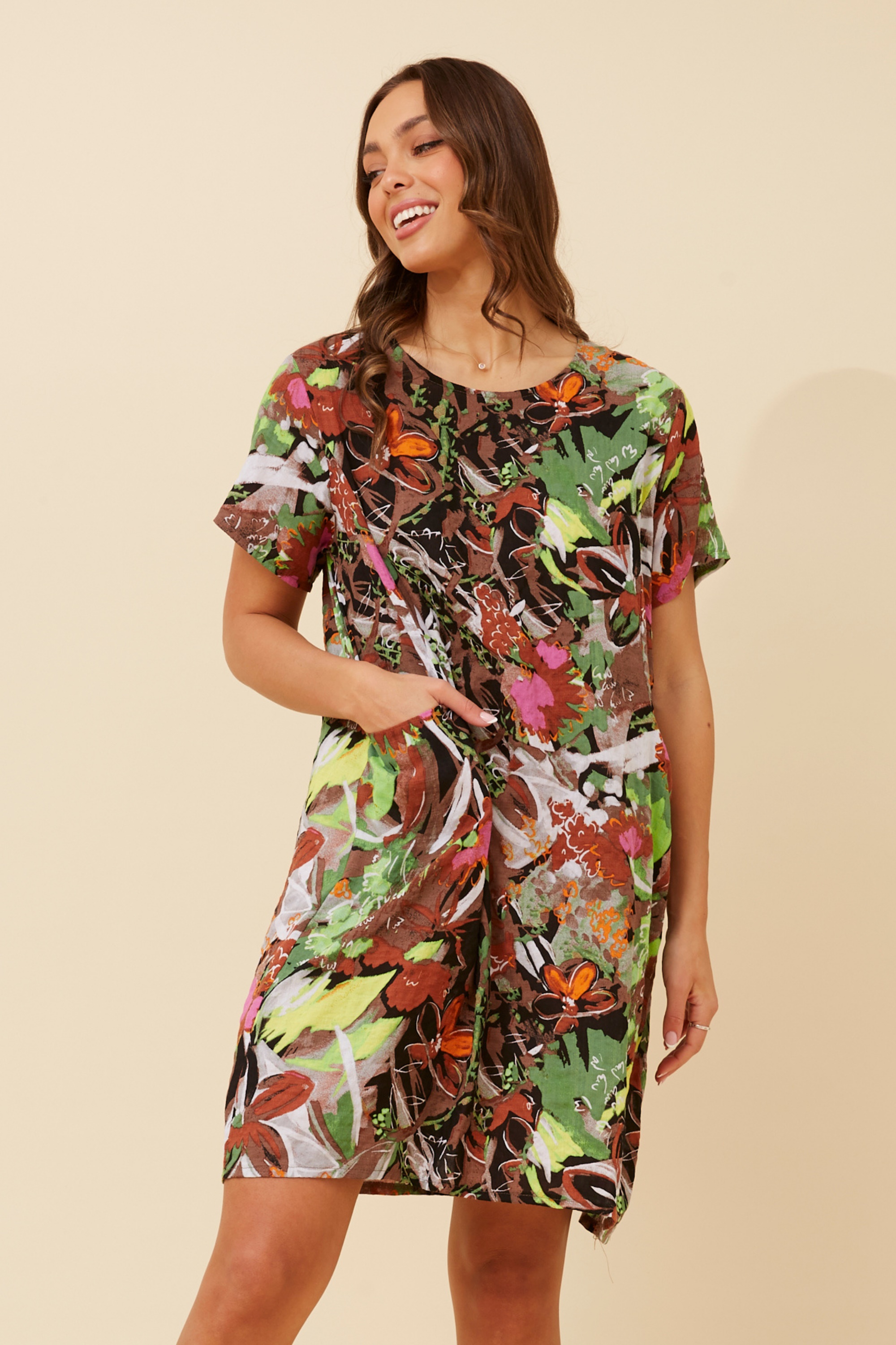 VINE ABSTRACT PRINT SHIFT DRESS