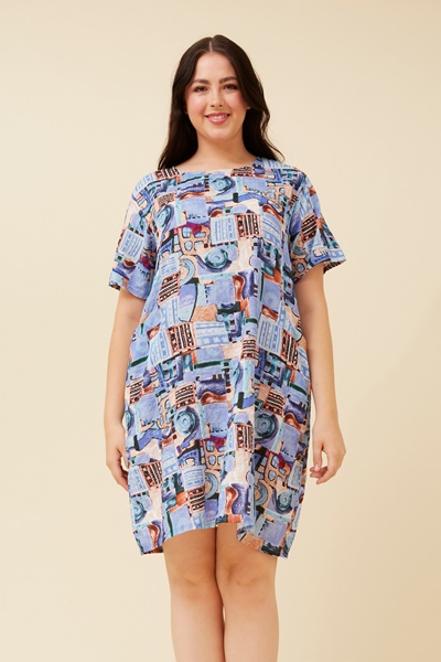 VINE ABSTRACT PRINT SHIFT DRESS