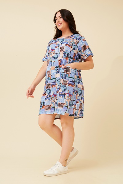 VINE ABSTRACT PRINT SHIFT DRESS