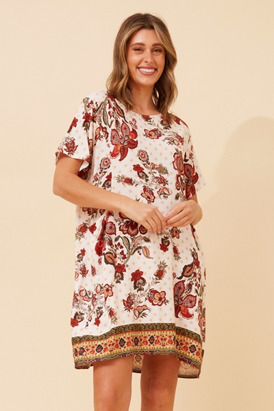 VINE FLORAL BOHO SHIFT DRESS
