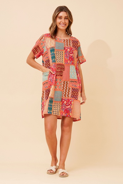 VINE PATCHWORK PRINT DRESS