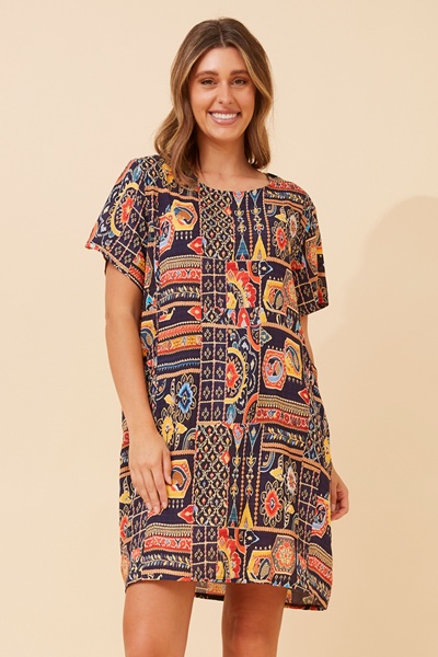 VINE PATCHWORK PRINT DRESS