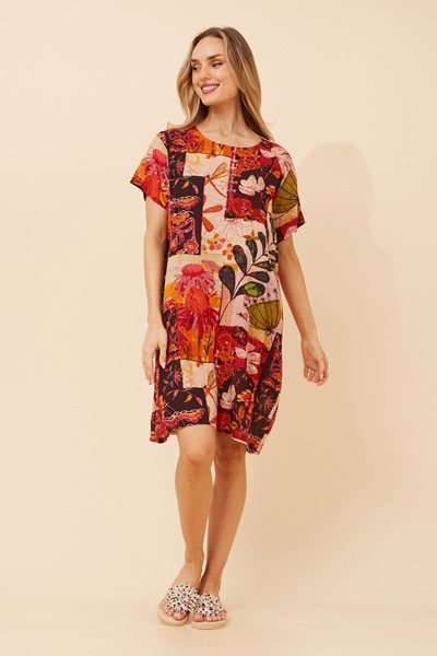 VINE PATCHWORK PRINT DRESS