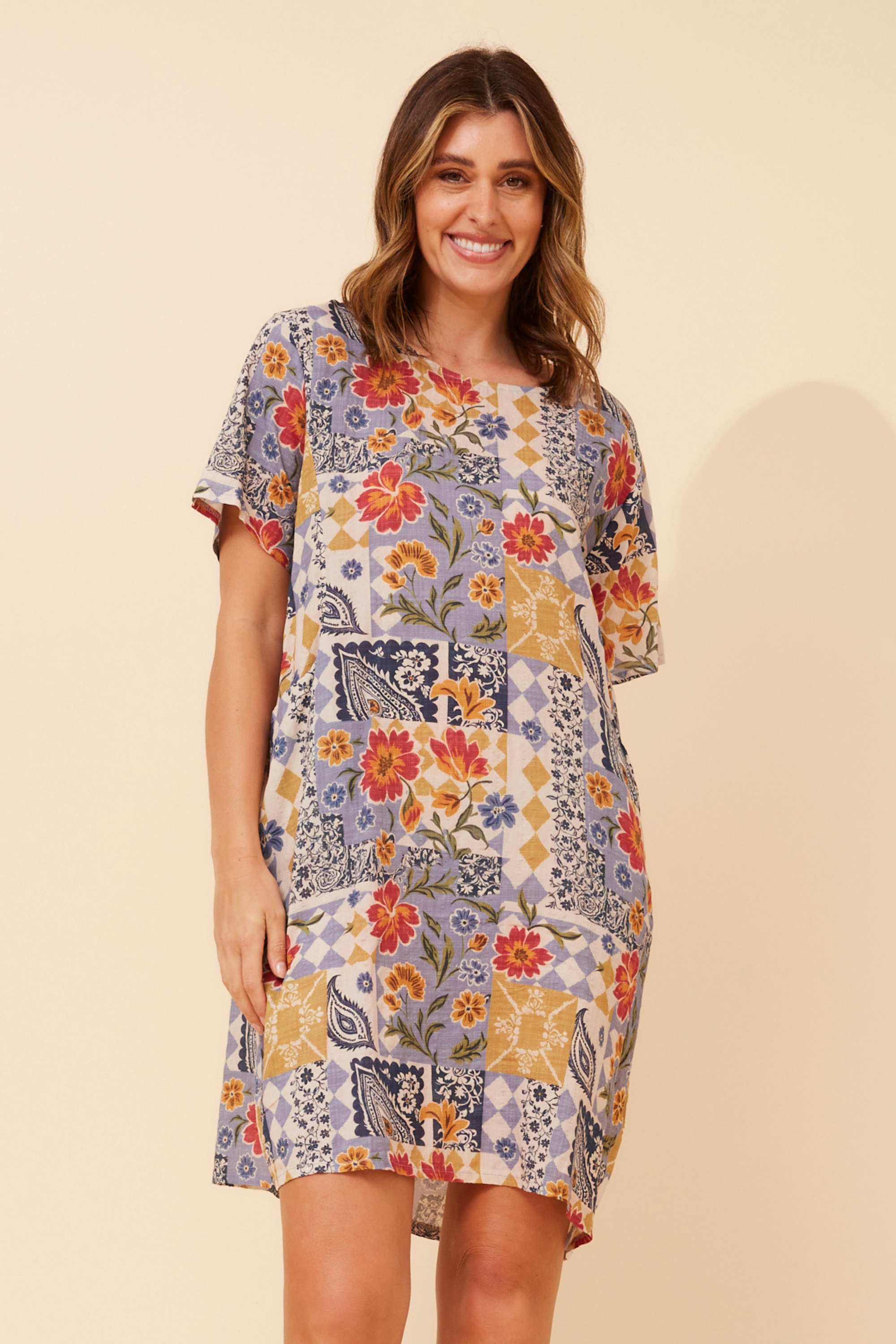 VINE PATCHWORK PRINT DRESS