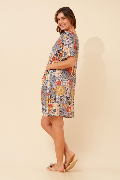 VINE PATCHWORK PRINT DRESS