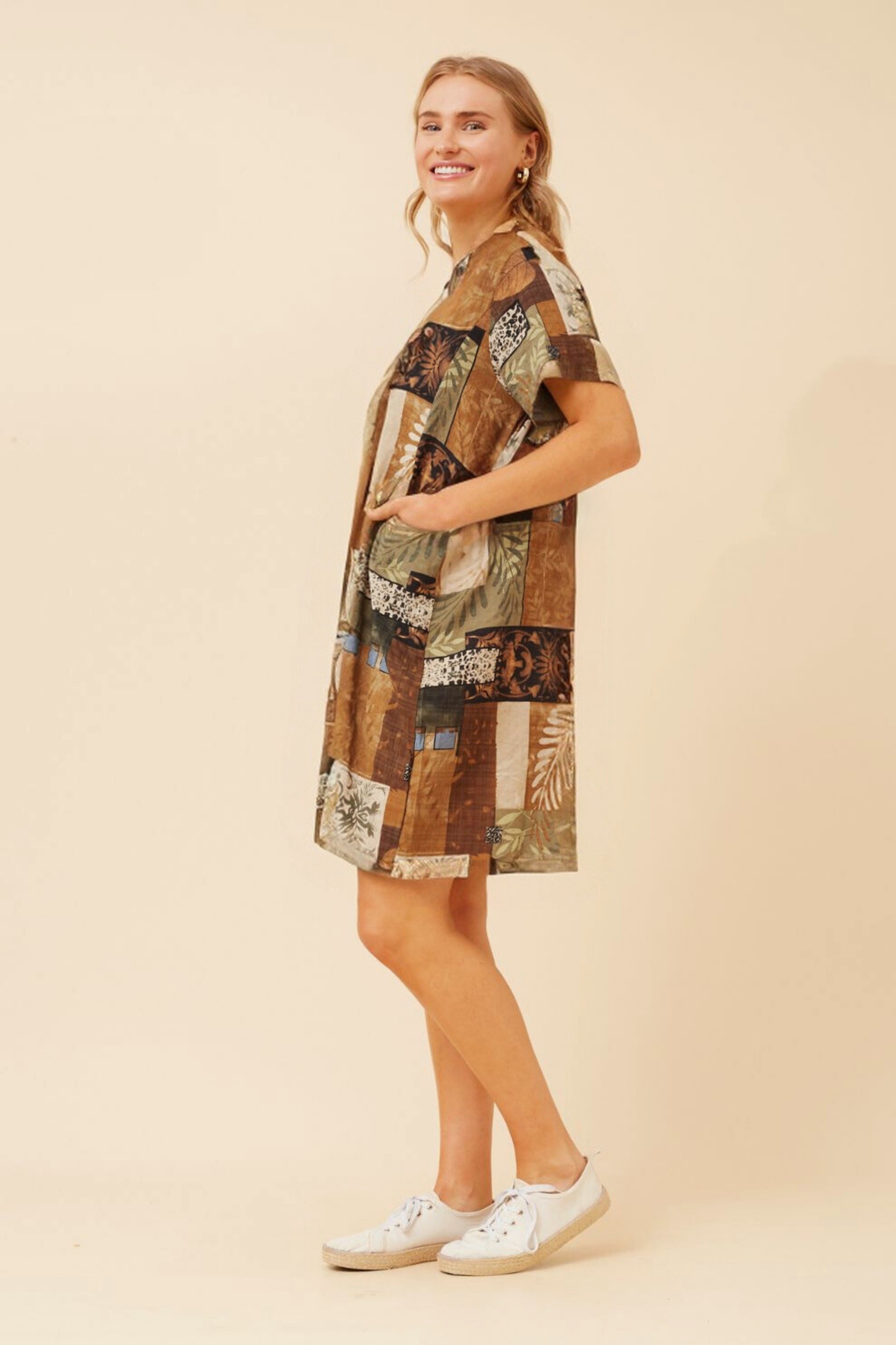 VINE PATCHWORK PRINT SHIFT DRESS