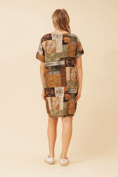 VINE PATCHWORK PRINT SHIFT DRESS