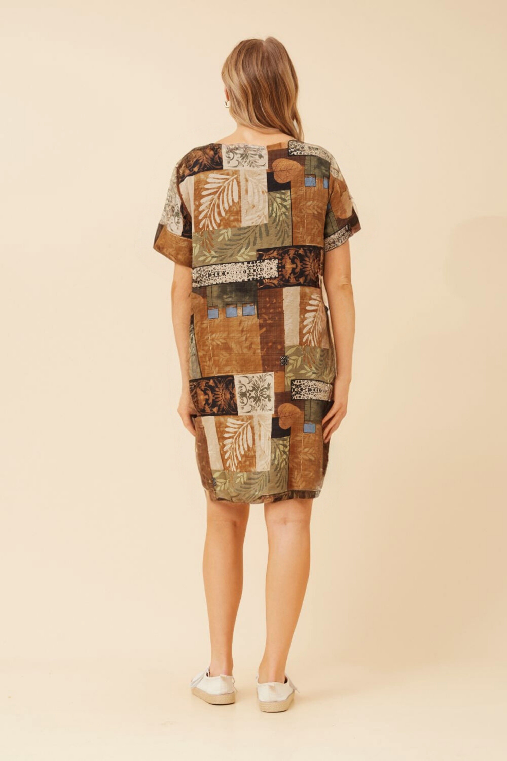 VINE PATCHWORK PRINT SHIFT DRESS