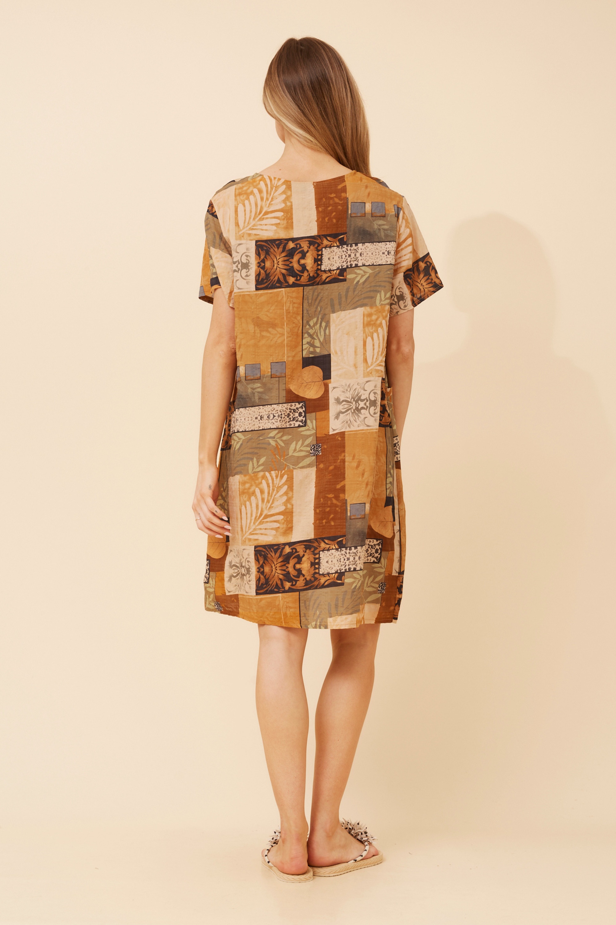 VINE PATCHWORK PRINT SHIFT DRESS