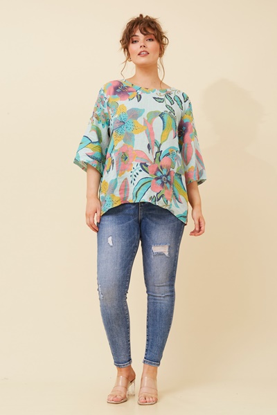 VIRDIS FLORAL LINEN TOP