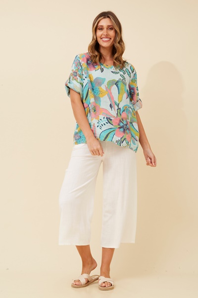 VIRDIS FLORAL LINEN TOP