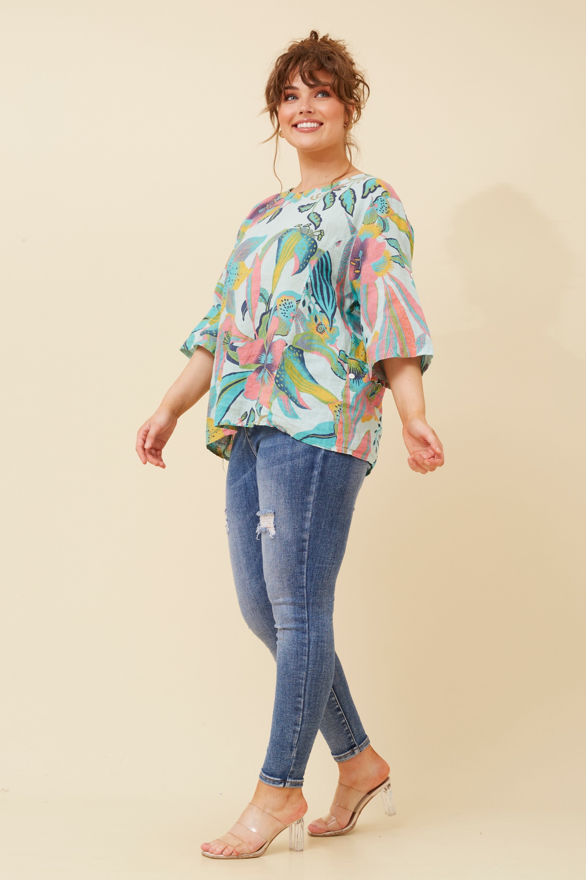 VIRDIS FLORAL LINEN TOP