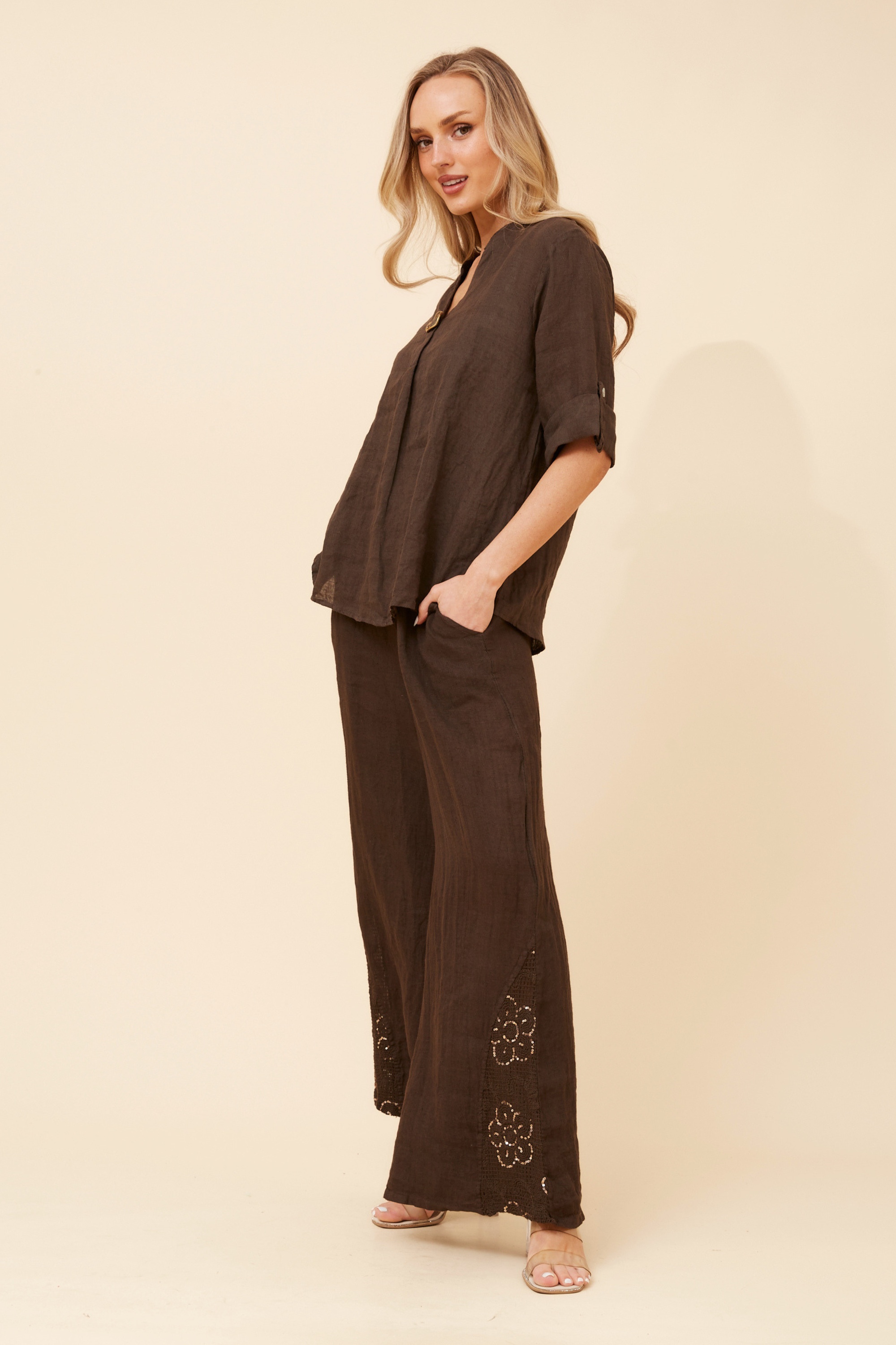 WALTER LINEN WIDE LEG PANTS