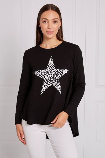 mint velvet black animal star front jumper