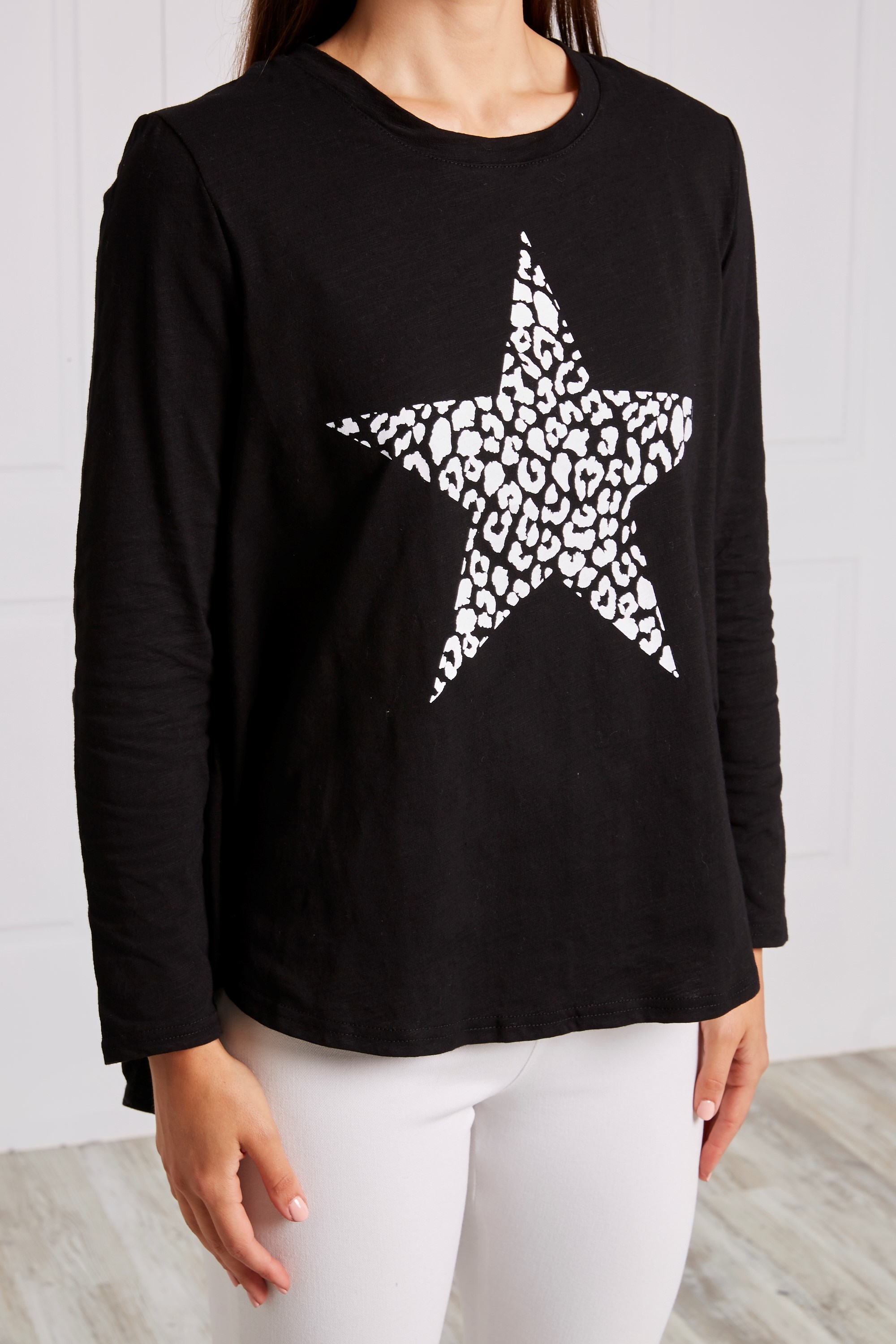 mint velvet black animal star front jumper