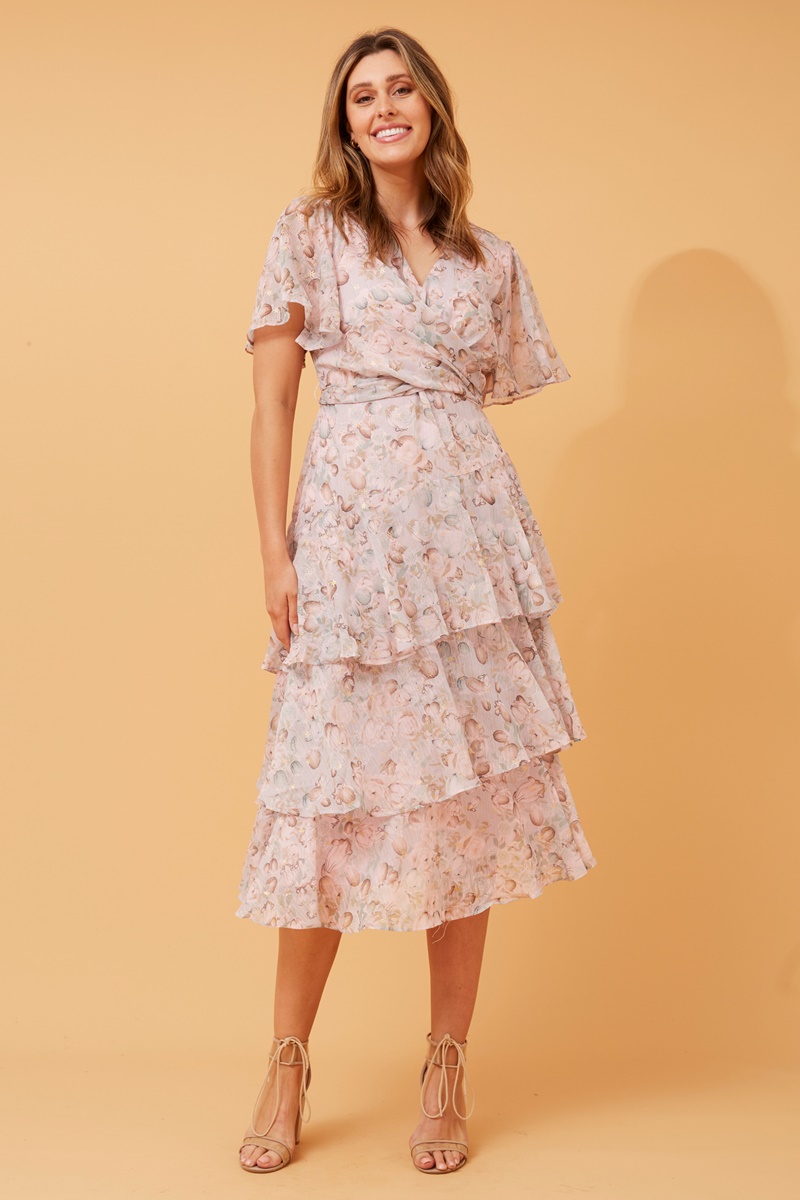 Floral ruffle tea clearance dress