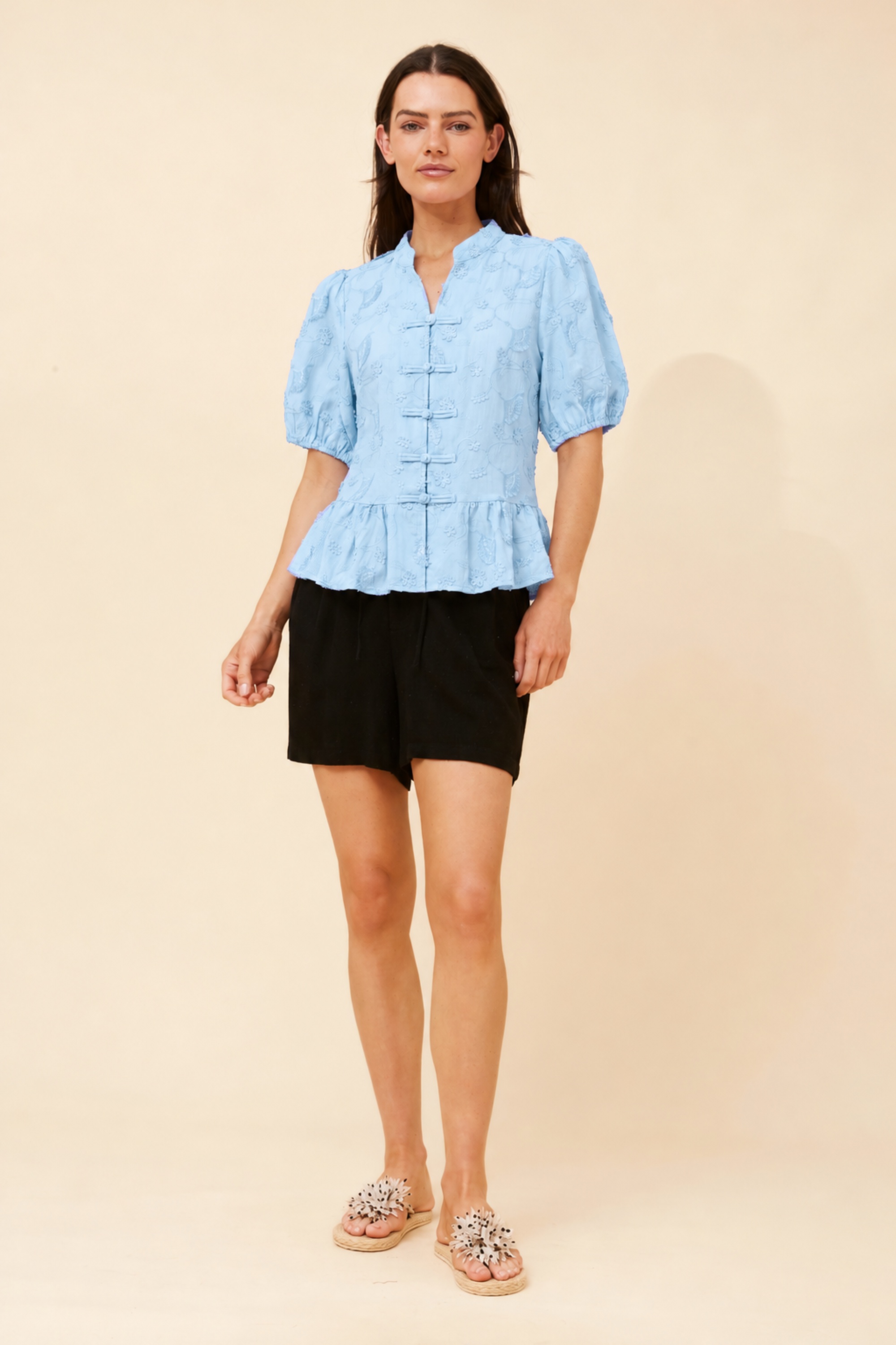 WITLEE EMBROIDERED PEPLUM TOP
