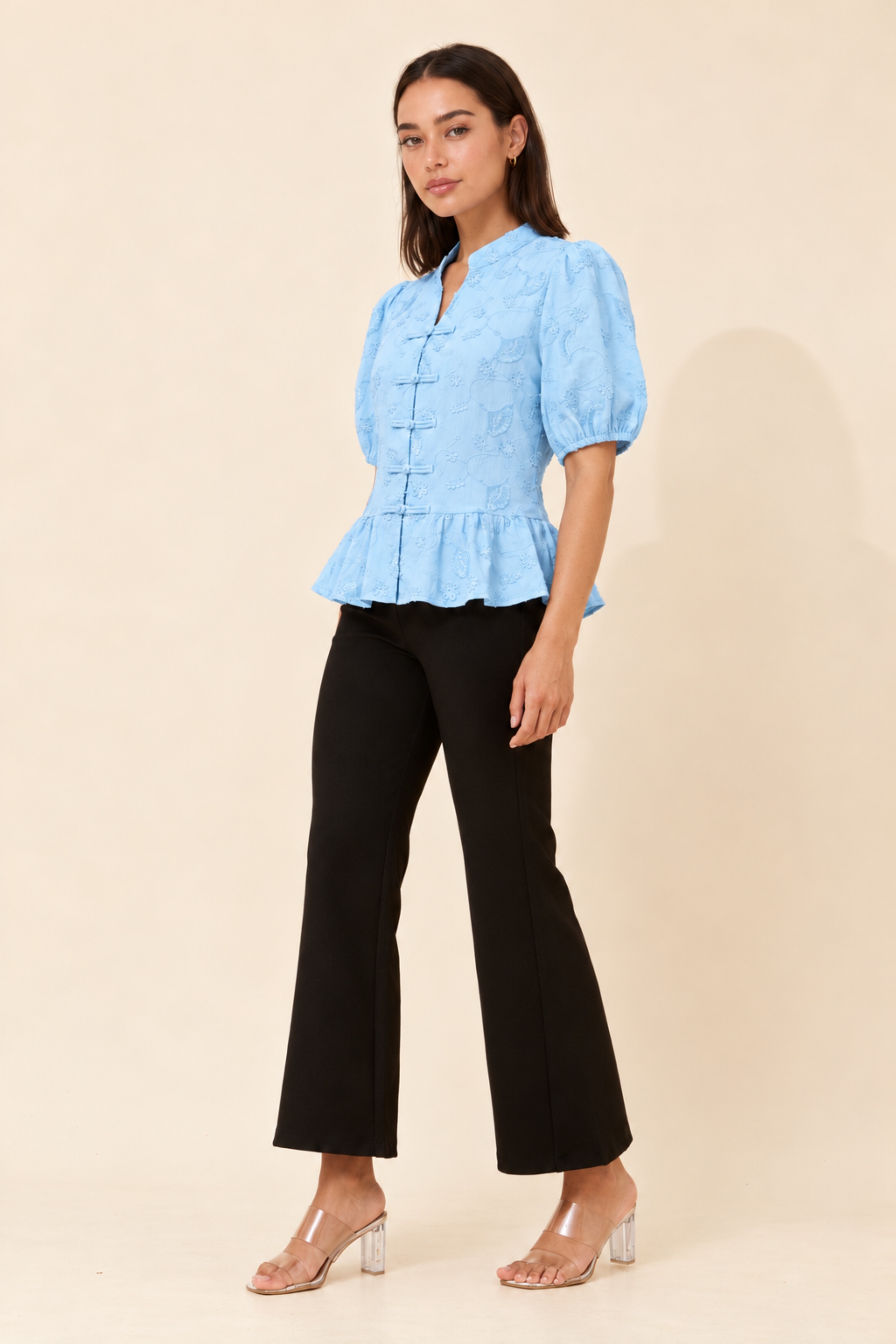 WITLEE EMBROIDERED PEPLUM TOP