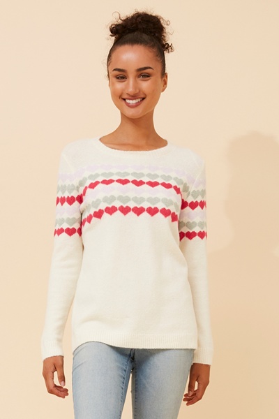 YASMINA HEART PRINT KNIT PULLOVER