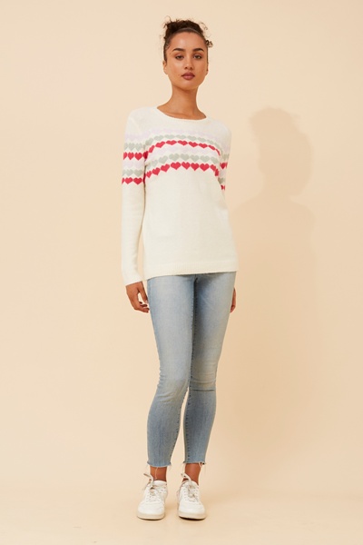 YASMINA HEART PRINT KNIT PULLOVER