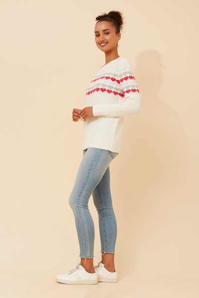 YASMINA HEART PRINT KNIT PULLOVER