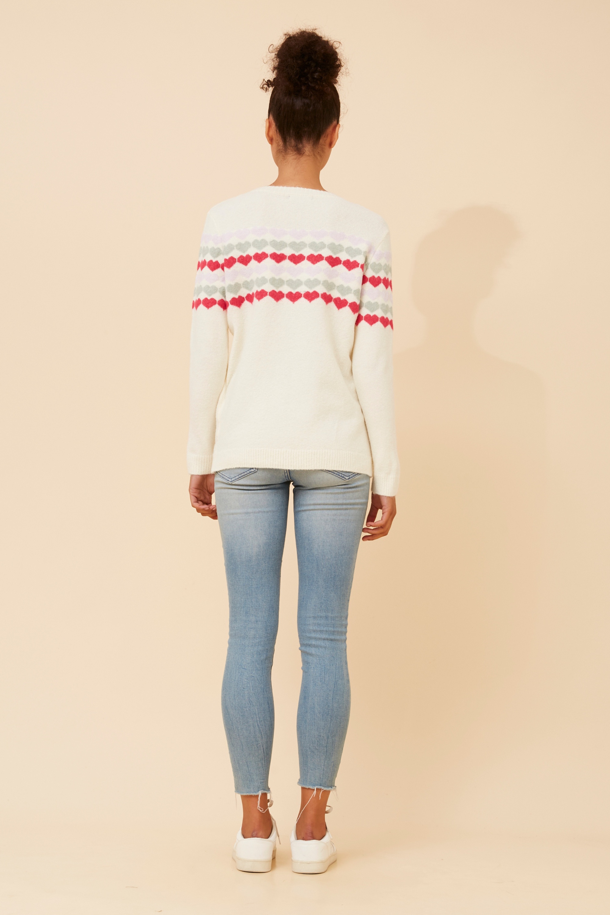 YASMINA HEART PRINT KNIT PULLOVER