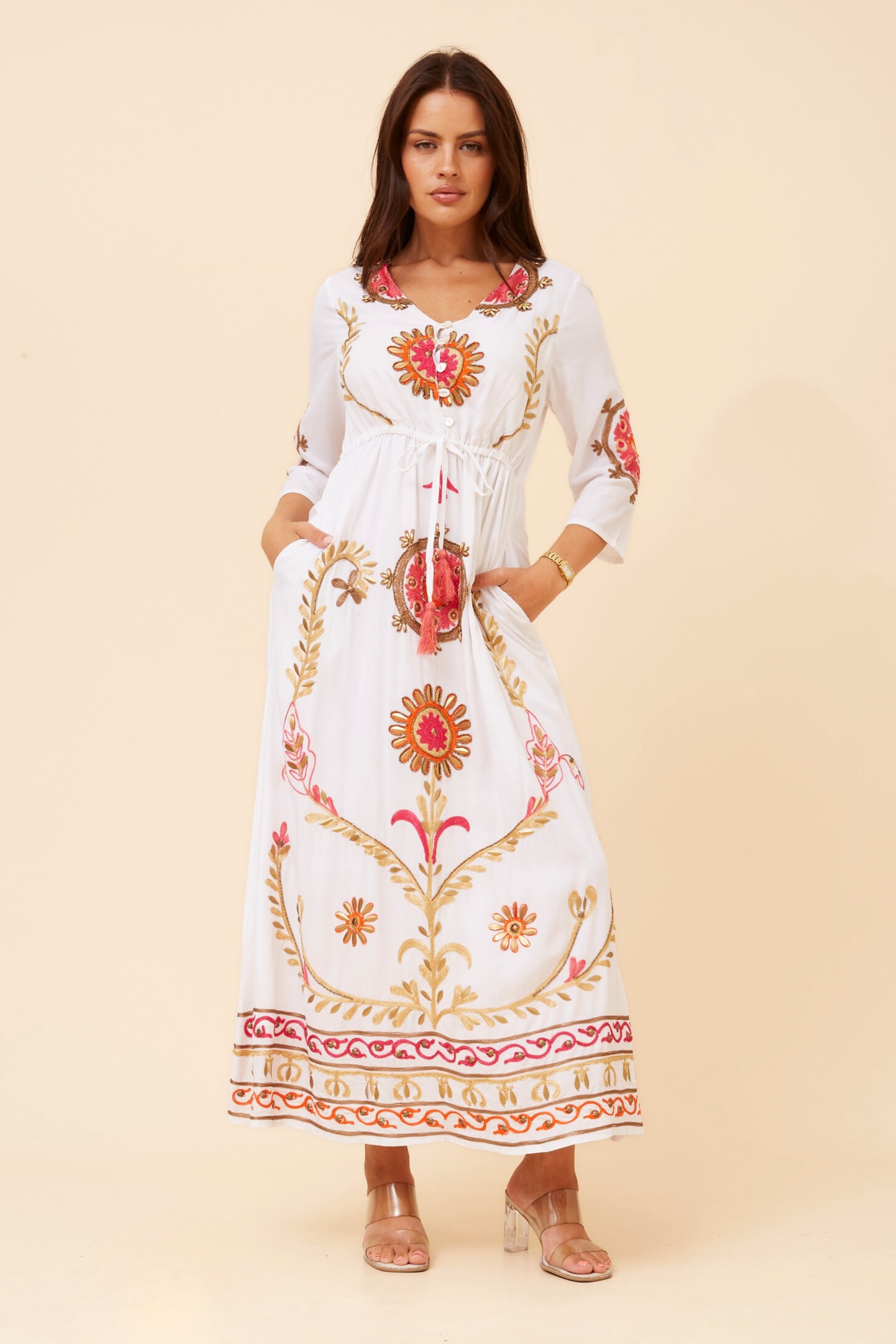 YATIKA BORDER PRINT MAXI DRESS