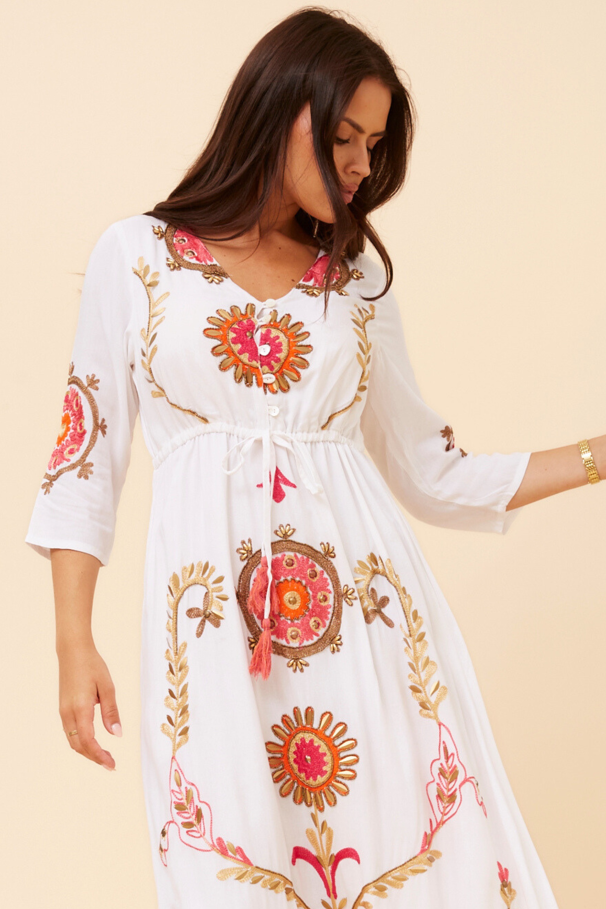 YATIKA BORDER PRINT MAXI DRESS