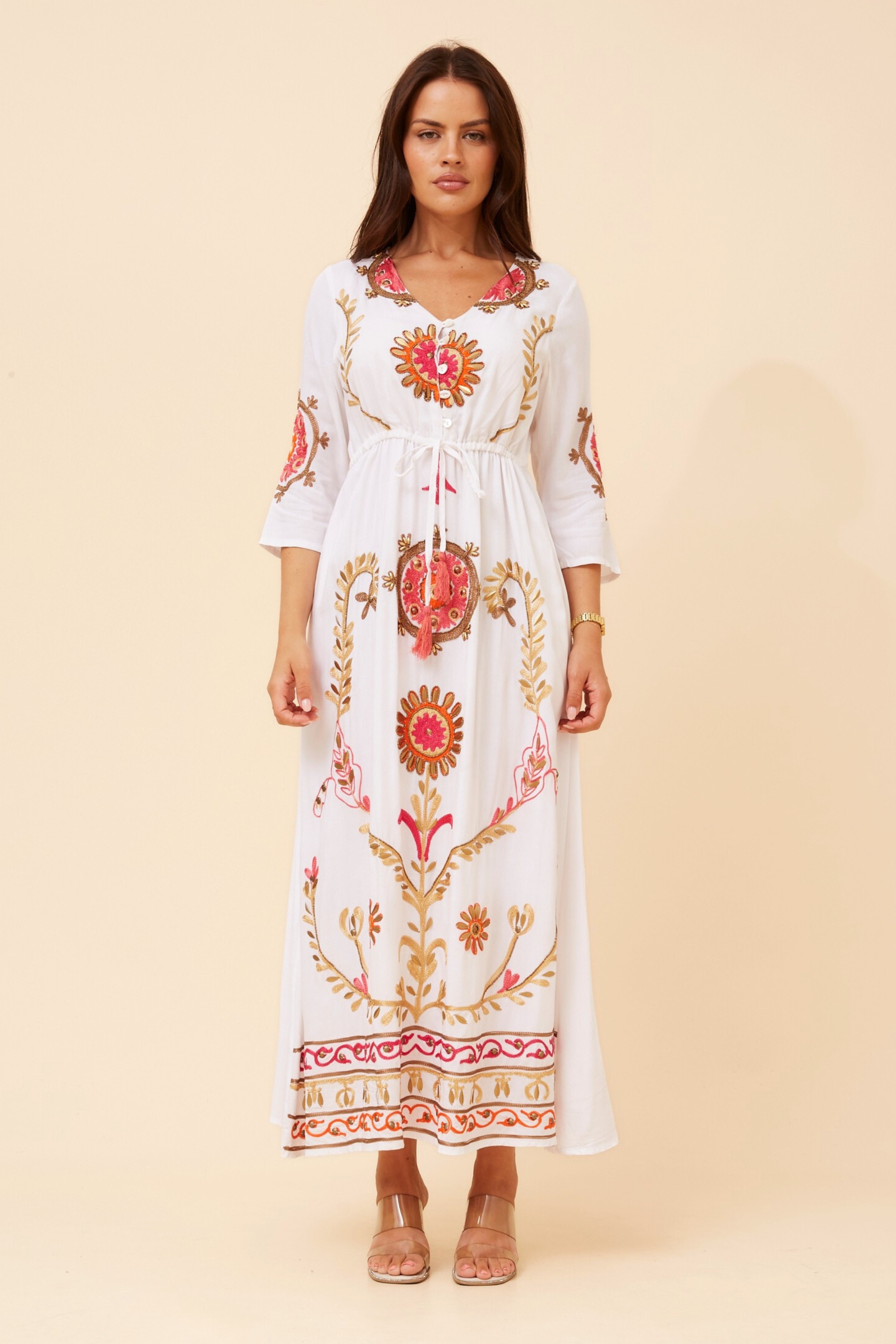 YATIKA BORDER PRINT MAXI DRESS