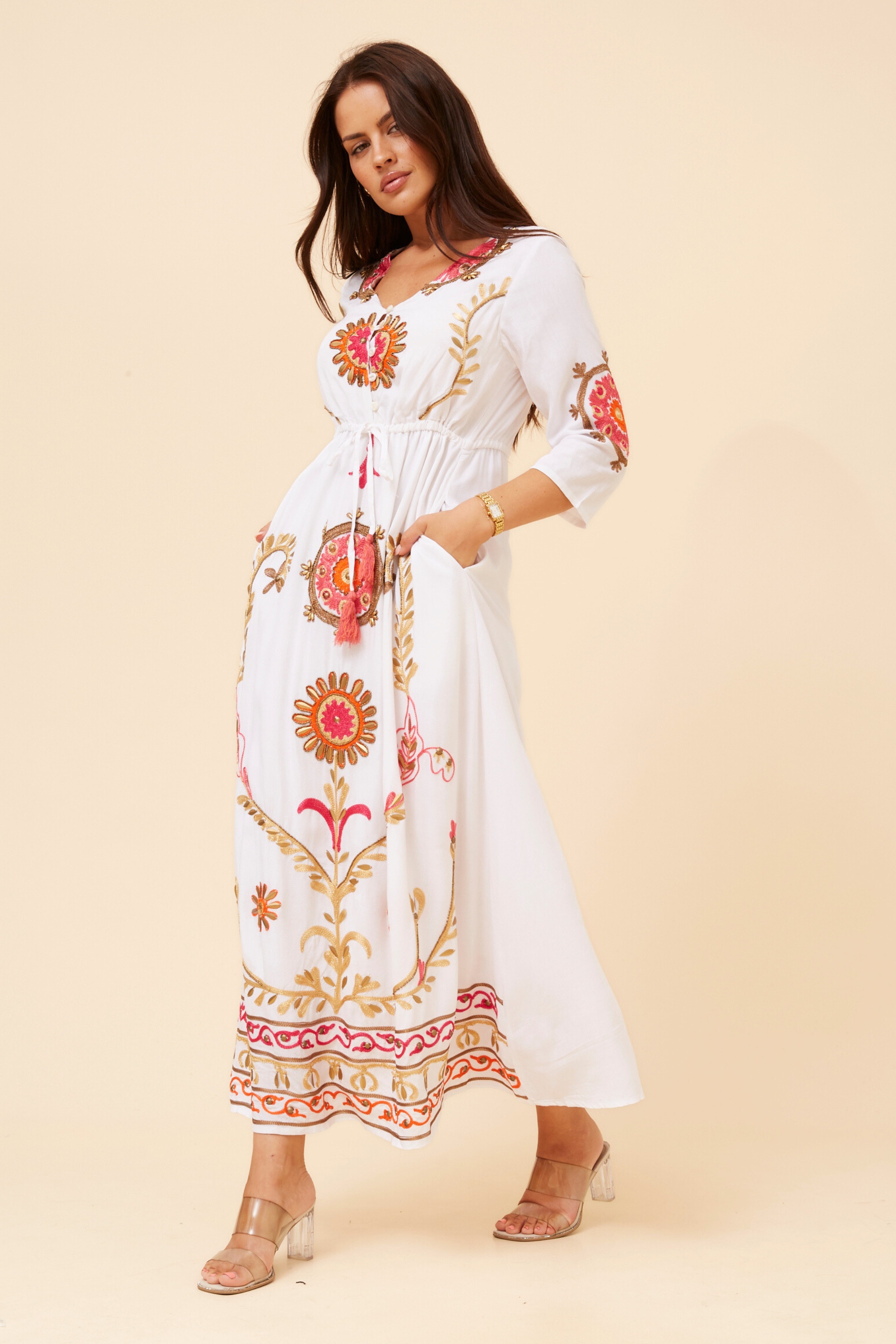 YATIKA BORDER PRINT MAXI DRESS