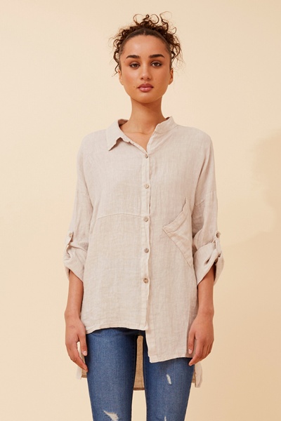 YAZ ASYMMETRIC LINEN SHIRT