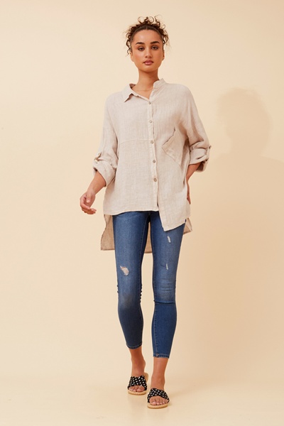 YAZ ASYMMETRIC LINEN SHIRT