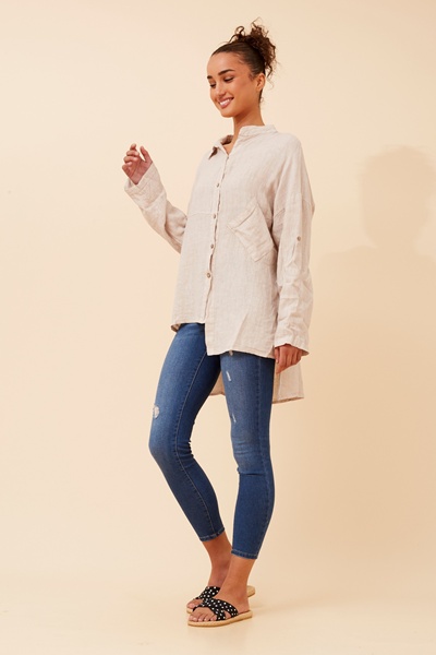 YAZ ASYMMETRIC LINEN SHIRT