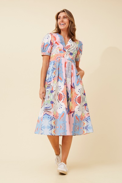 YSABEL ABSTRACT PRINT MIDI DRESS