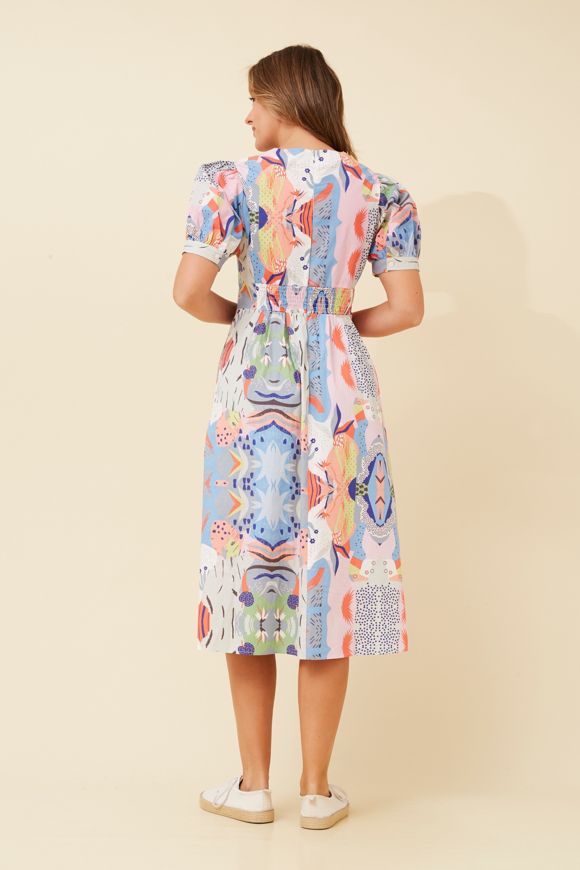 YSABEL ABSTRACT PRINT MIDI DRESS