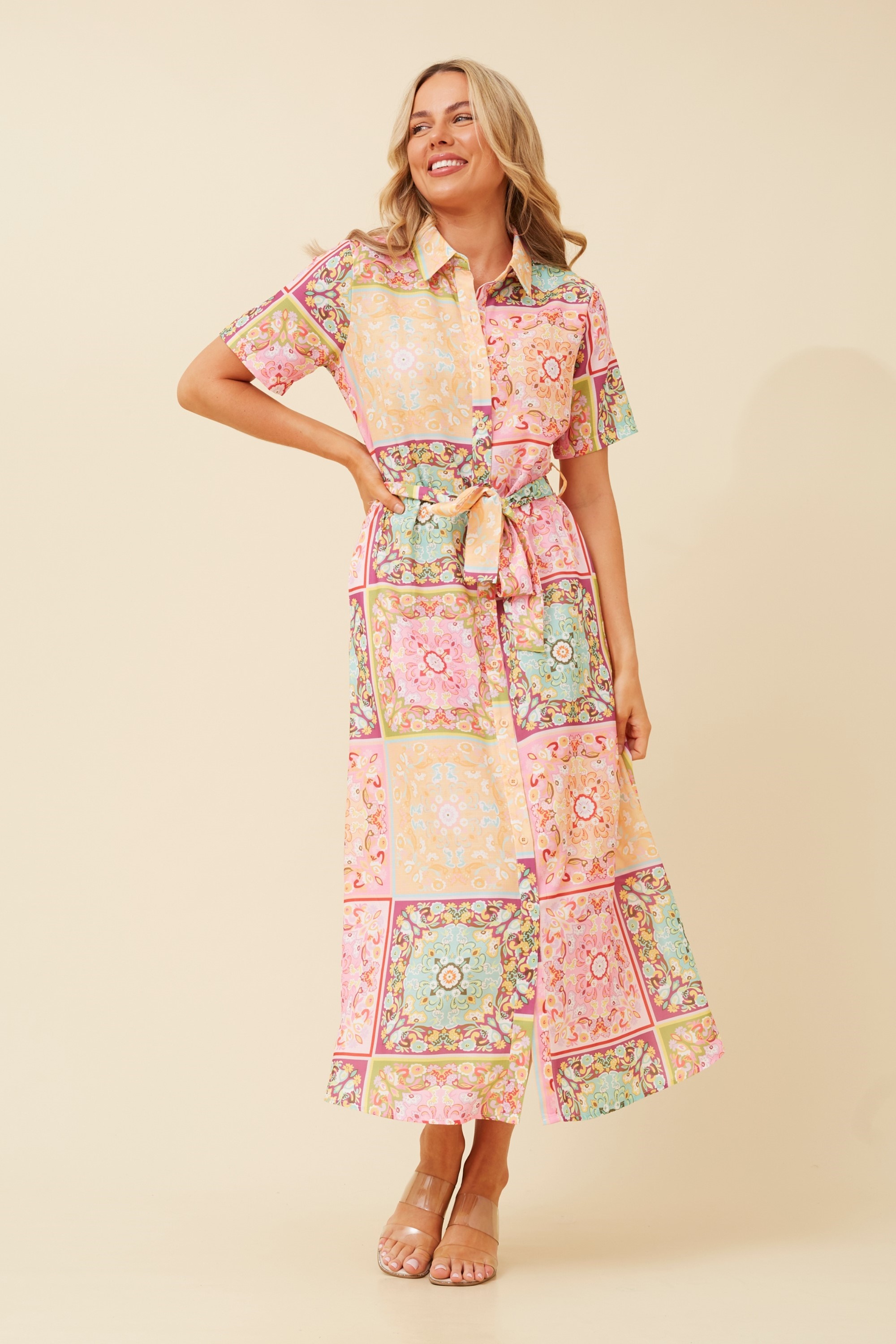 ZALIKA PATCHWORK PRINT SHIRT DRESS