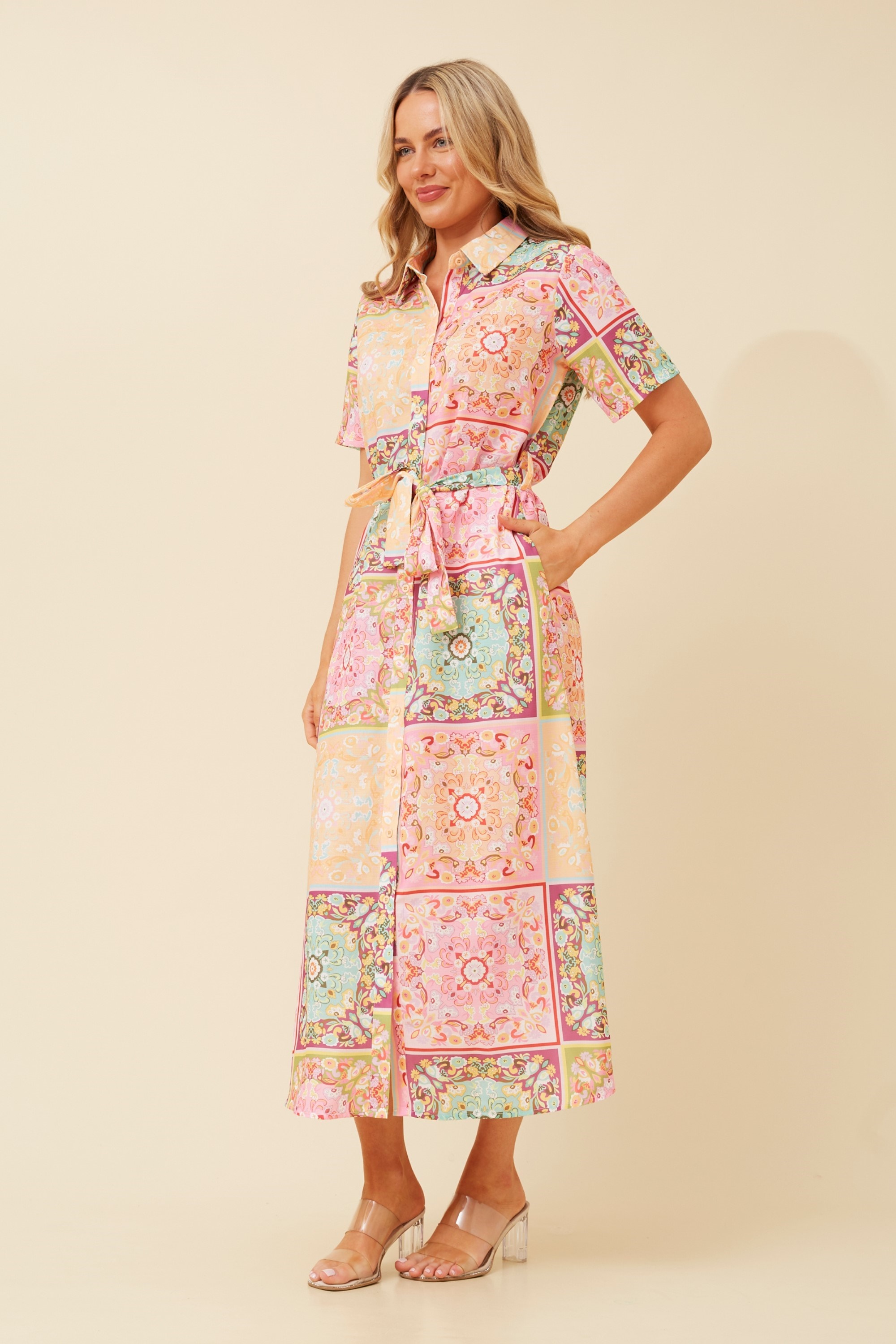 ZALIKA PATCHWORK PRINT SHIRT DRESS