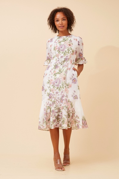 ZALYN FLORAL LINEN BLEND DRESS