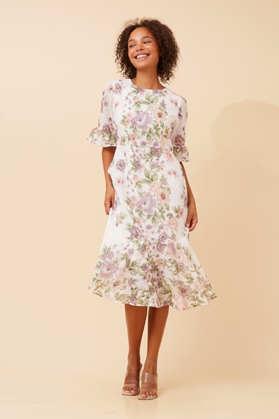ZALYN FLORAL LINEN BLEND DRESS