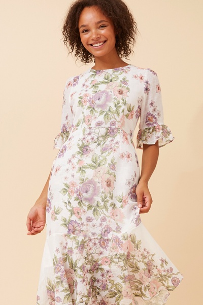 ZALYN FLORAL LINEN BLEND DRESS