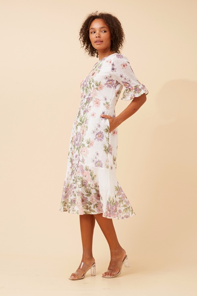 ZALYN FLORAL LINEN BLEND DRESS