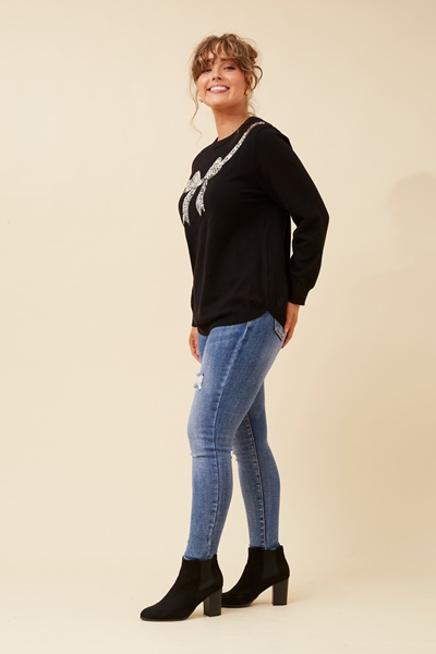 ZANI SEQUIN BOW KNIT PULLOVER
