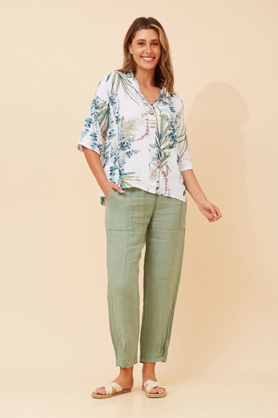 ZARELLA LEAF PRINT LINEN TOP